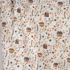 Tissu jersey petites maison et fleurs fond blanc cassé - OEKO TEX