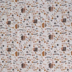 Tissu jersey petites maison et fleurs fond blanc cassé - OEKO TEX
