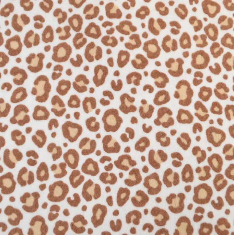 Tissu jersey éponge coton – Motif léopard fond blanc cassé - OEKO TEX