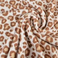 Tissu jersey éponge coton – Motif léopard fond blanc cassé - OEKO TEX