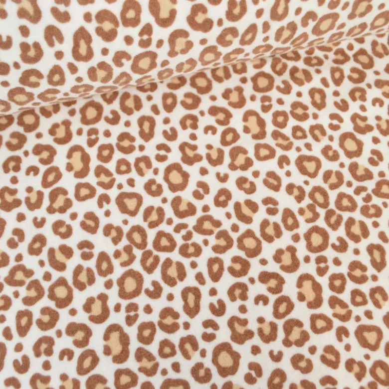 Tissu jersey éponge coton – Motif léopard fond blanc cassé - OEKO TEX