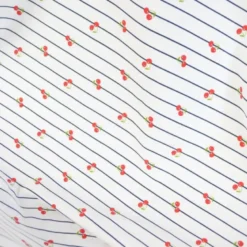 Tissu jersey à rayures bleues et cerises - OEKO TEX