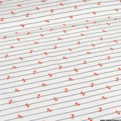 Tissu jersey à rayures bleues et cerises - OEKO TEX