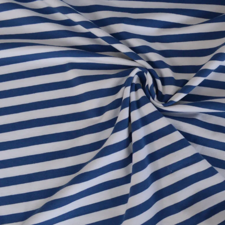 Tissu jersey à rayures larges type marinière Bleu Indigo et blanc - OEKO TEX