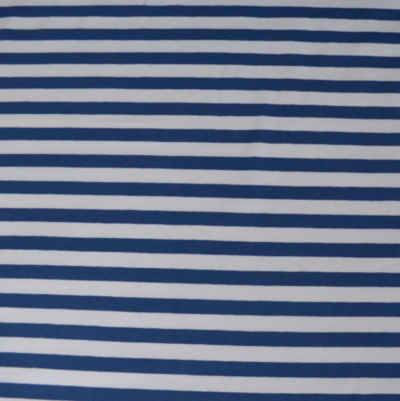Tissu jersey à rayures larges type marinière Bleu Indigo et blanc - OEKO TEX