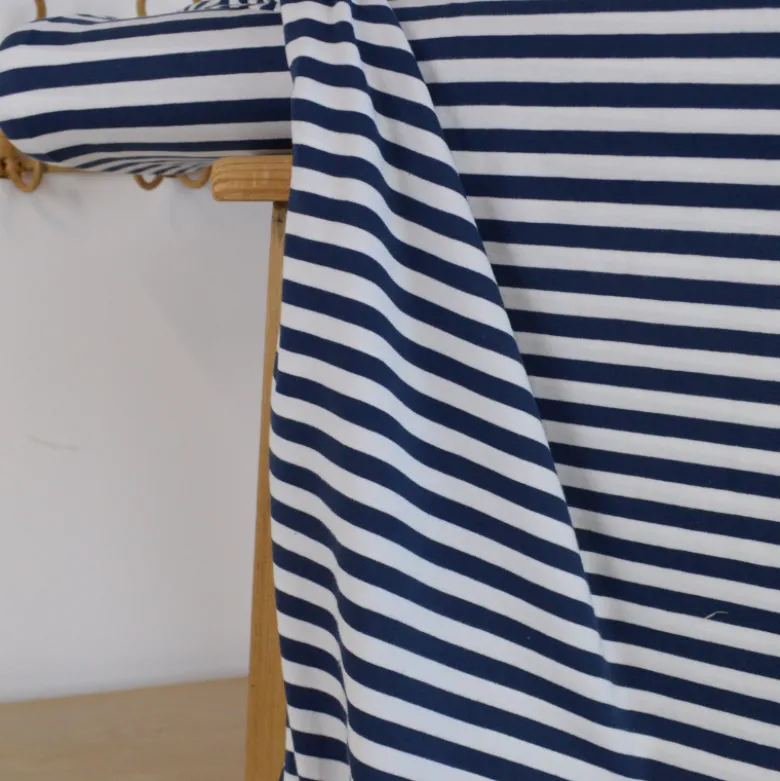 Tissu jersey à rayures larges type marinière Bleu marine et blanc - OEKO TEX