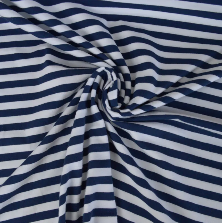 Tissu jersey à rayures larges type marinière Bleu marine et blanc - OEKO TEX