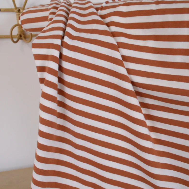 Tissu jersey à rayures larges type marinière Terracotta et blanc - OEKO TEX