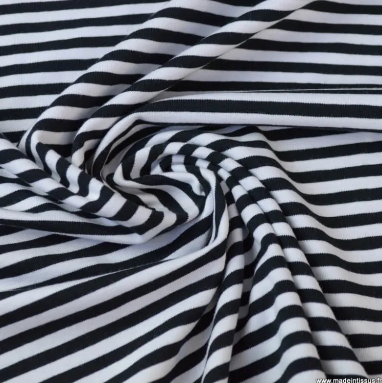 Tissu jersey à rayurestype marinière noir et blanc - OEKO TEX