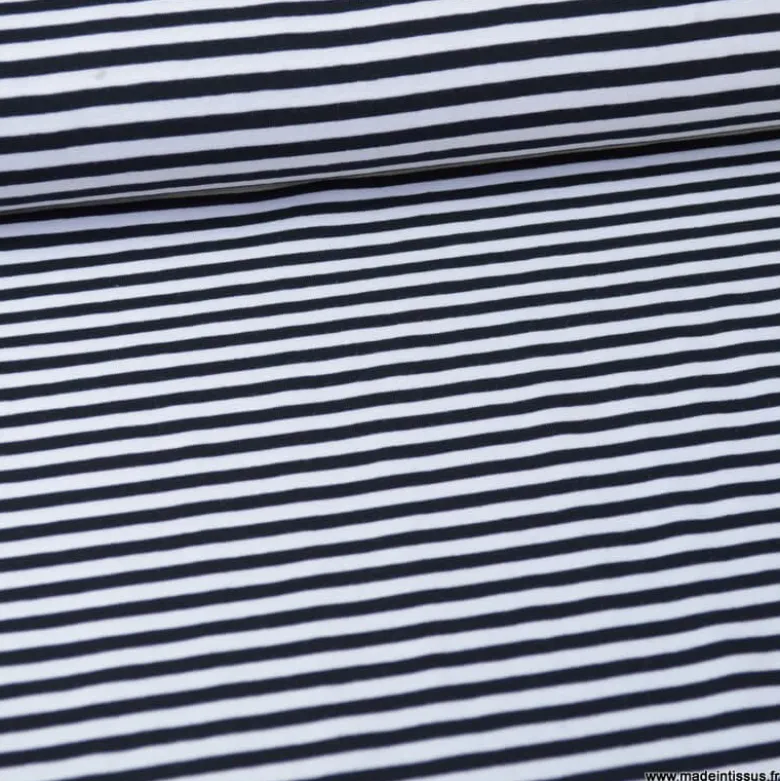 Tissu jersey à rayurestype marinière noir et blanc - OEKO TEX