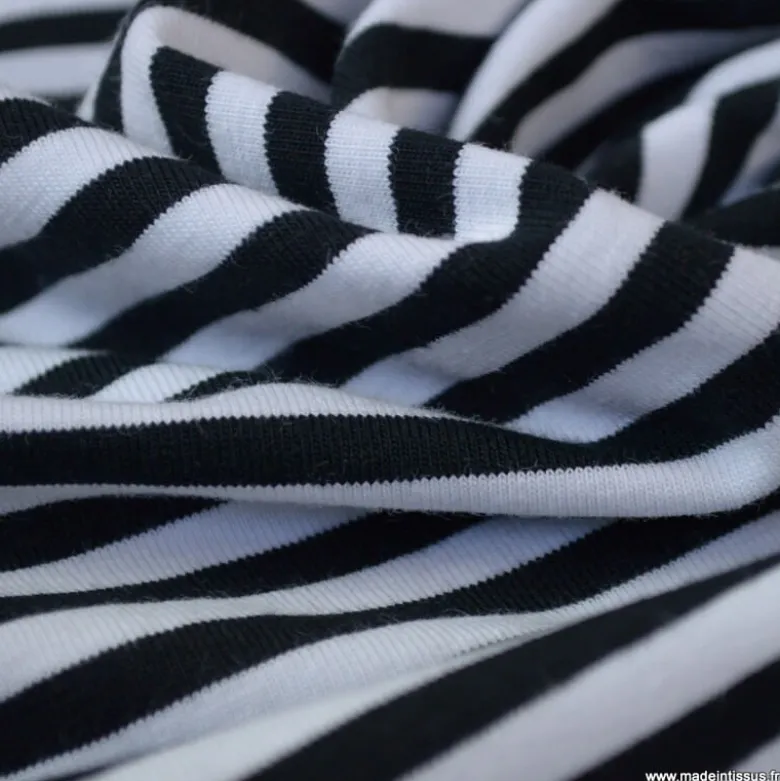 Tissu jersey à rayurestype marinière noir et blanc - OEKO TEX