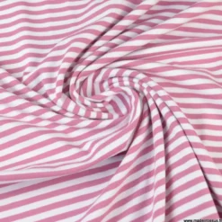 Tissu jersey à rayurestype marinière Vieux rose et blanc - OEKO TEX