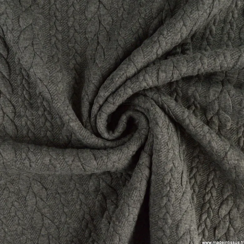 Tissu jersey torsadé gris anthracite
