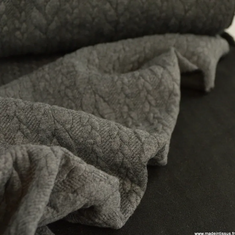 Tissu jersey torsadé gris anthracite