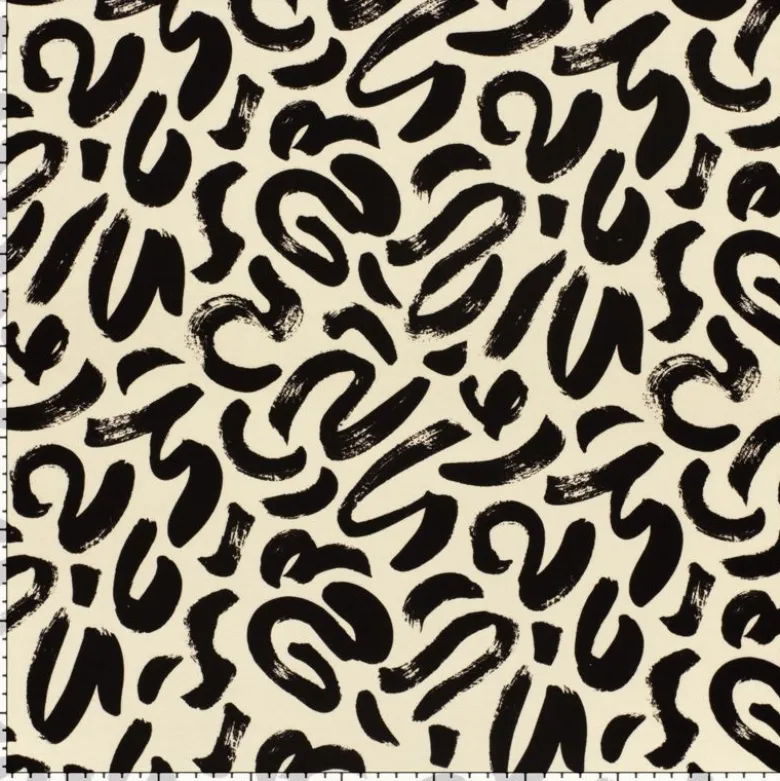 Tissu jersey viscose motif abstrait beige et noir