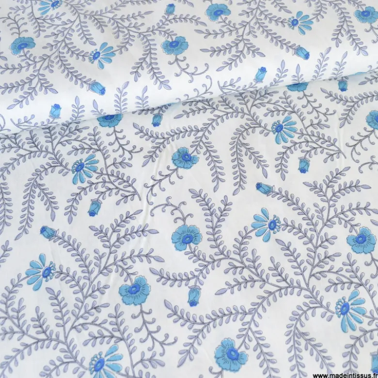 Tissu Kokka motif fleurs bleues - collection Botanical Flower