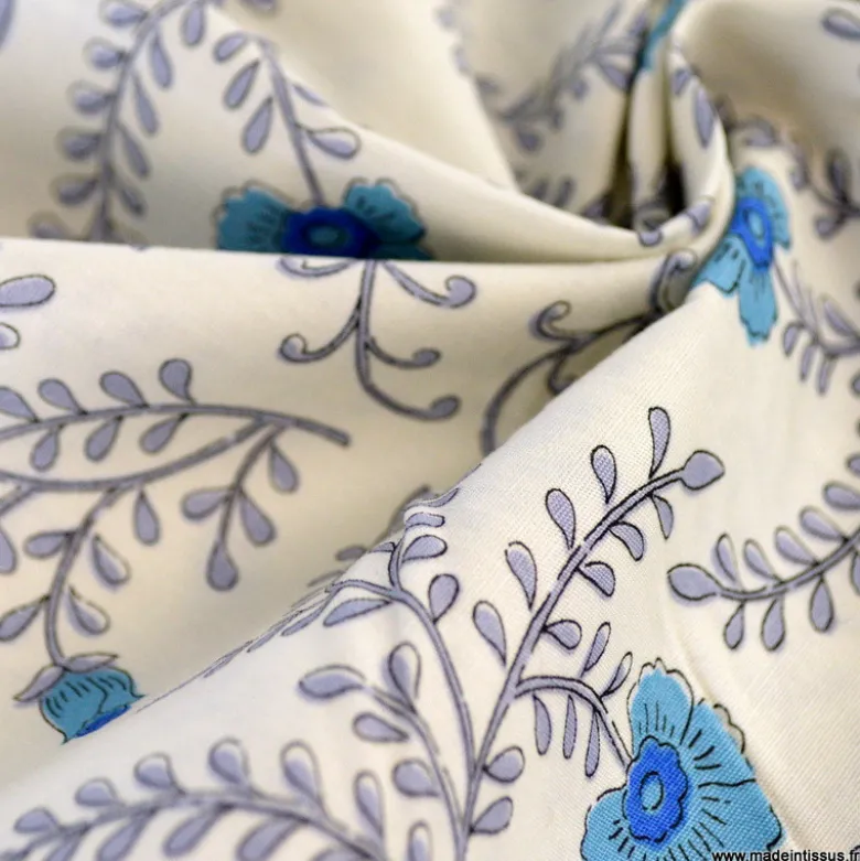 Tissu Kokka motif fleurs bleues - collection Botanical Flower