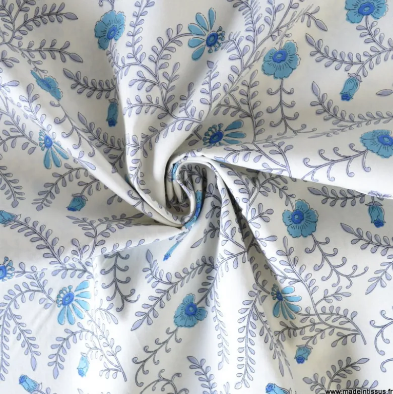 Tissu Kokka motif fleurs bleues - collection Botanical Flower