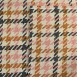 Tissu lainage pied de poule rose et camel fond écru