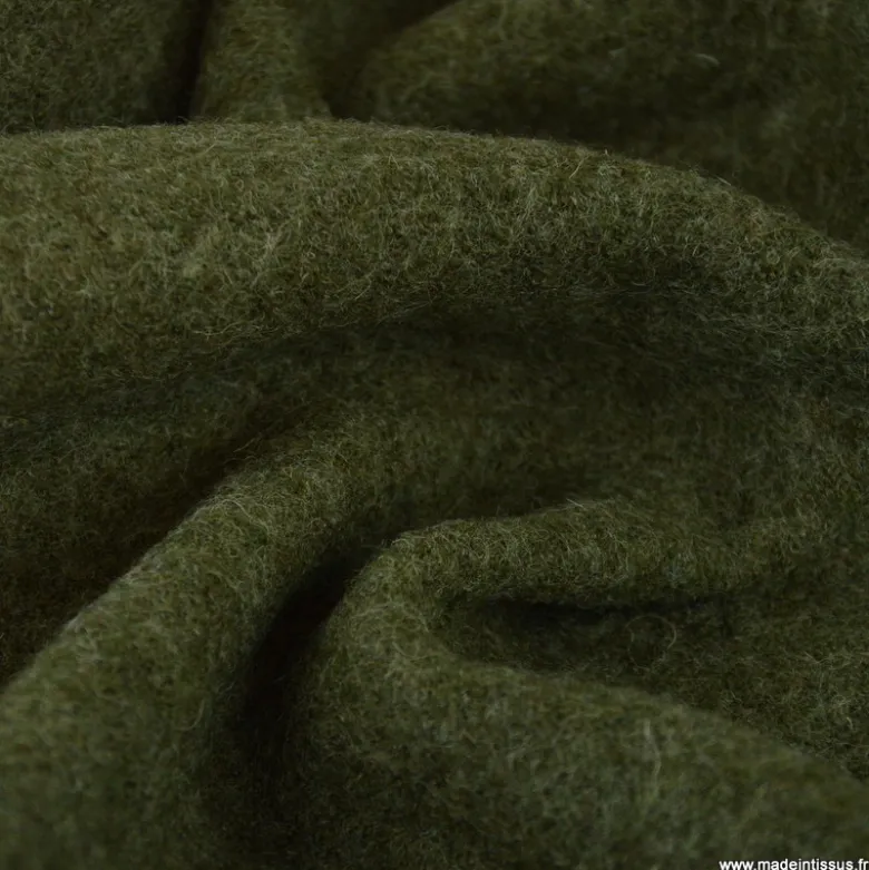 Tissu Laine bouillie 100% laine - coloris Vert kaki