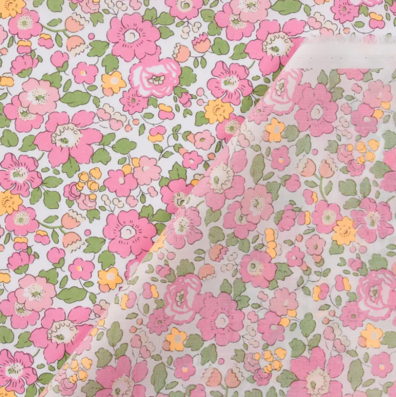 Tissu Liberty Betsy rose et orange fluo - OEKO TEX