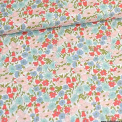 Tissu Liberty Poppy and Daisy Bleu, vert et rose - OEKO TEX