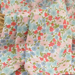 Tissu Liberty Poppy and Daisy Bleu, vert et rose - OEKO TEX