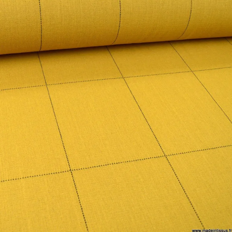 Tissu Lin d'ameublement Juliette Lin à carreaux fond Ocre