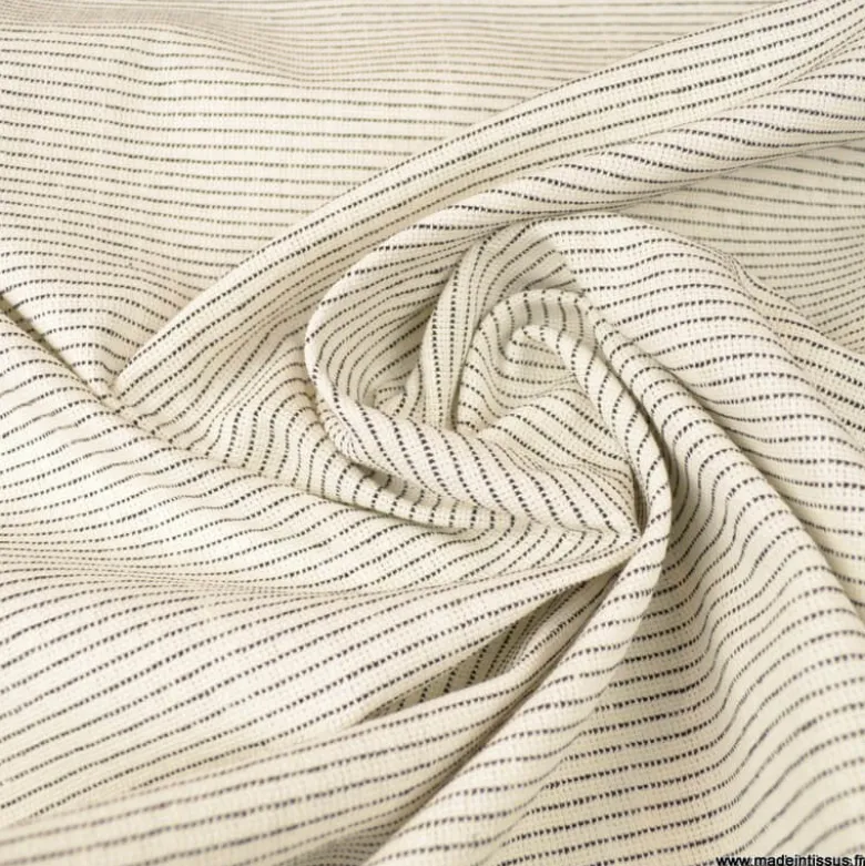 Tissu Lin d'ameublement Juliette Blanc à rayures noires