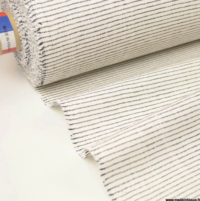 Tissu Lin d'ameublement Juliette Blanc à rayures noires
