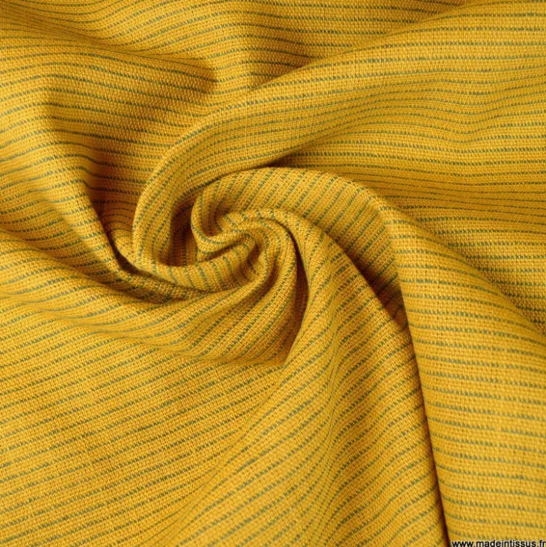 Tissu Lin d'ameublement Juliette moutarde à rayures noires
