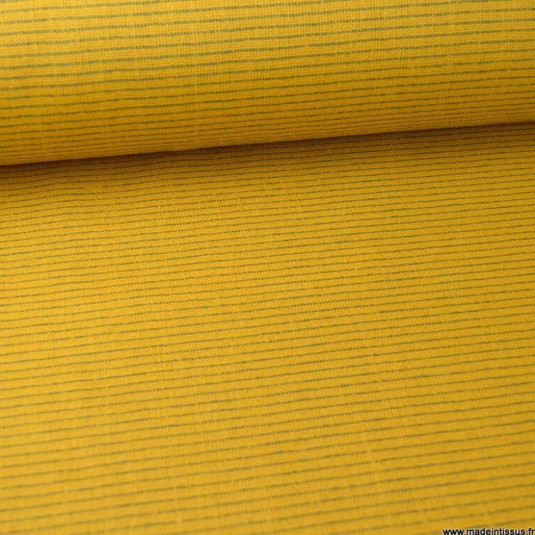 Tissu Lin d'ameublement Juliette moutarde à rayures noires