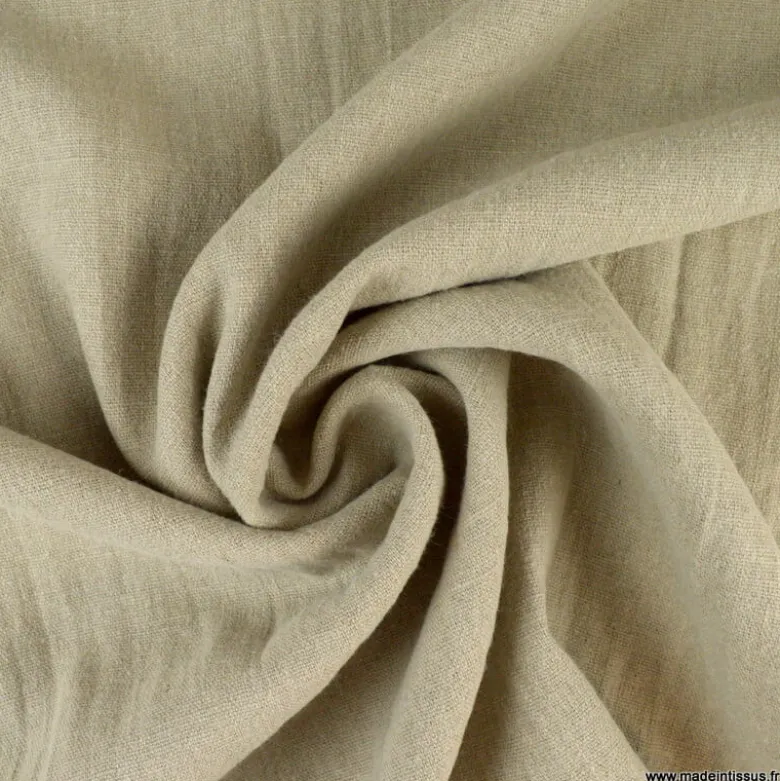 Tissu lin lavé made in france, grande laize coloris naturel.