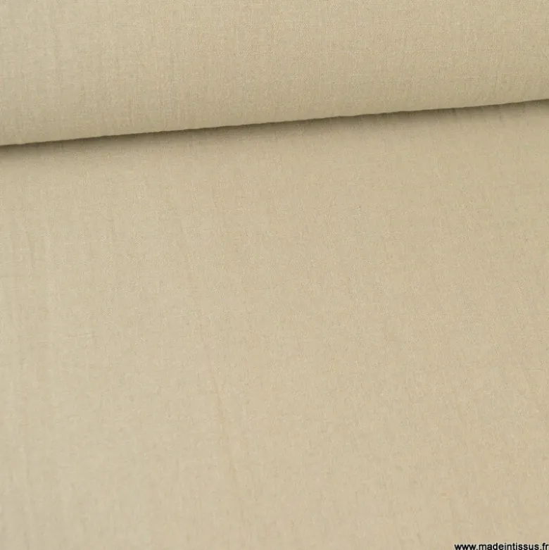 Tissu lin lavé made in france, grande laize coloris naturel.