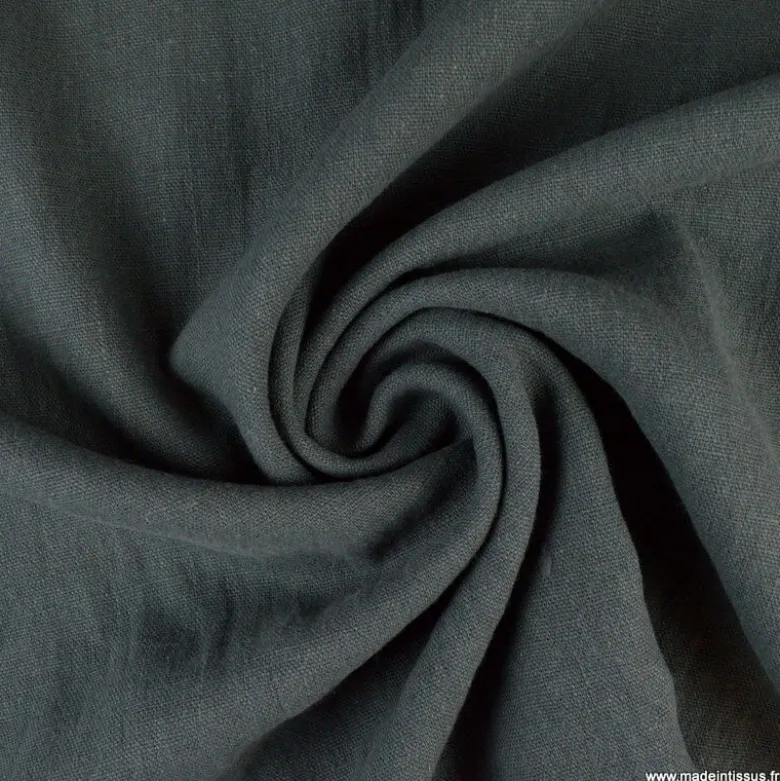 Tissu lin lavé made in france, grande laize anthracite.
