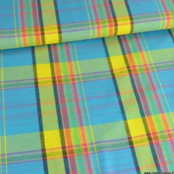 Tissu MADRAS coton Bleu et jaune