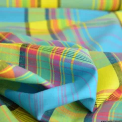 Tissu MADRAS coton Bleu et jaune