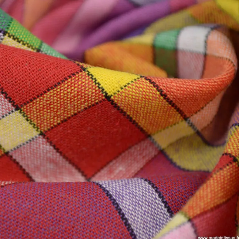 Tissu MADRAS coton Jaune, violet et rose