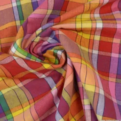 Tissu MADRAS coton Jaune, violet et rose