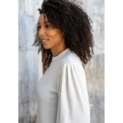 Tissu maille côtelée Lurex - Blanc cassé