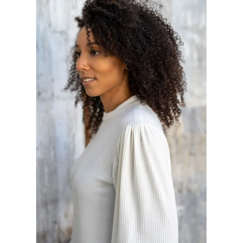 Tissu maille côtelée Lurex - Blanc cassé