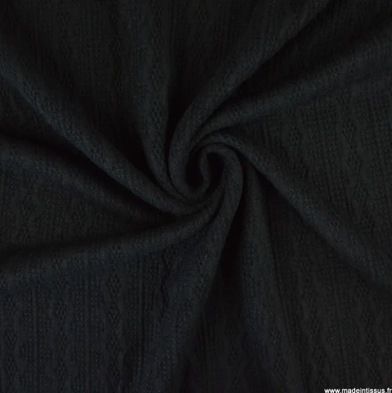 Tissu maille fine en viscose à motif chevrons - Noir