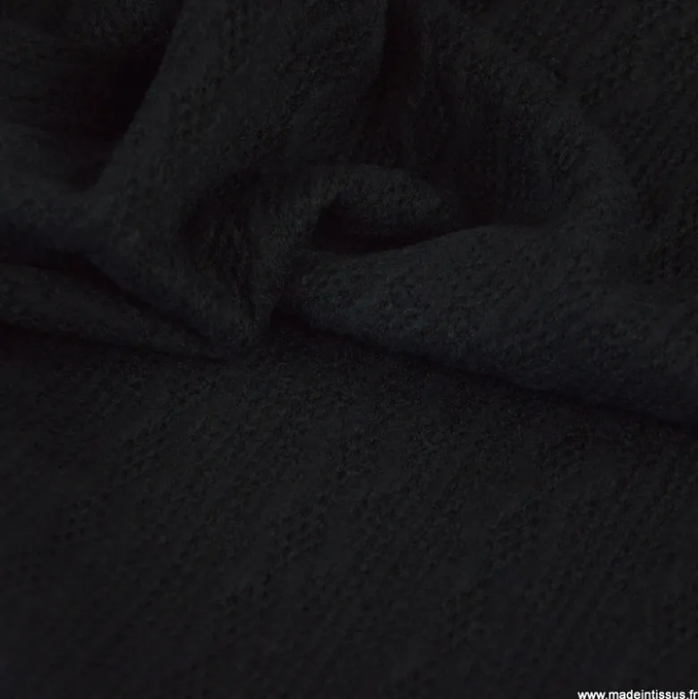 Tissu maille fine en viscose à motif chevrons - Noir