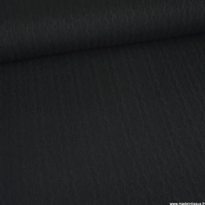 Tissu maille fine en viscose à motif chevrons - Noir