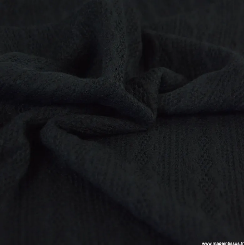 Tissu maille fine en viscose à motif chevrons - Noir