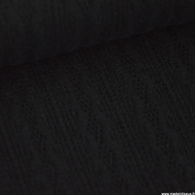 Tissu maille fine en viscose à motif chevrons - Noir