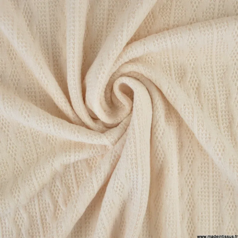 Tissu maille fine en viscose à motif chevrons - Blanc cassé