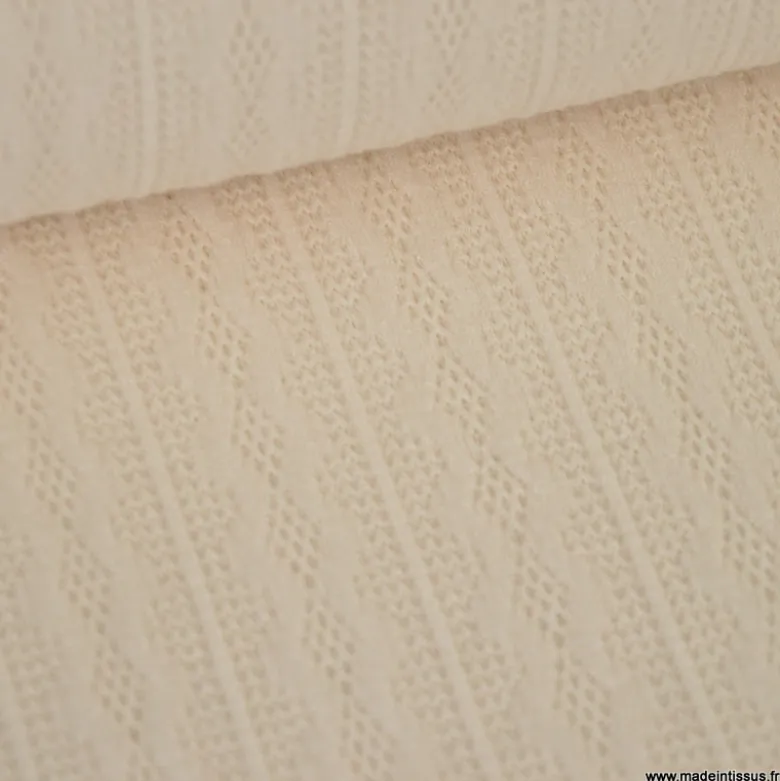 Tissu maille fine en viscose à motif chevrons - Blanc cassé