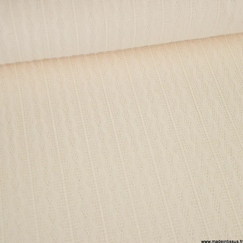 Tissu maille fine en viscose à motif chevrons - Blanc cassé