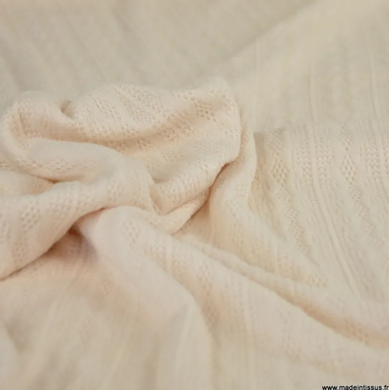 Tissu maille fine en viscose à motif chevrons - Blanc cassé